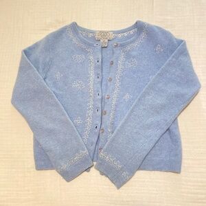 Vintage Embroidered Light Blue Free People Wool Cardigan Size Large